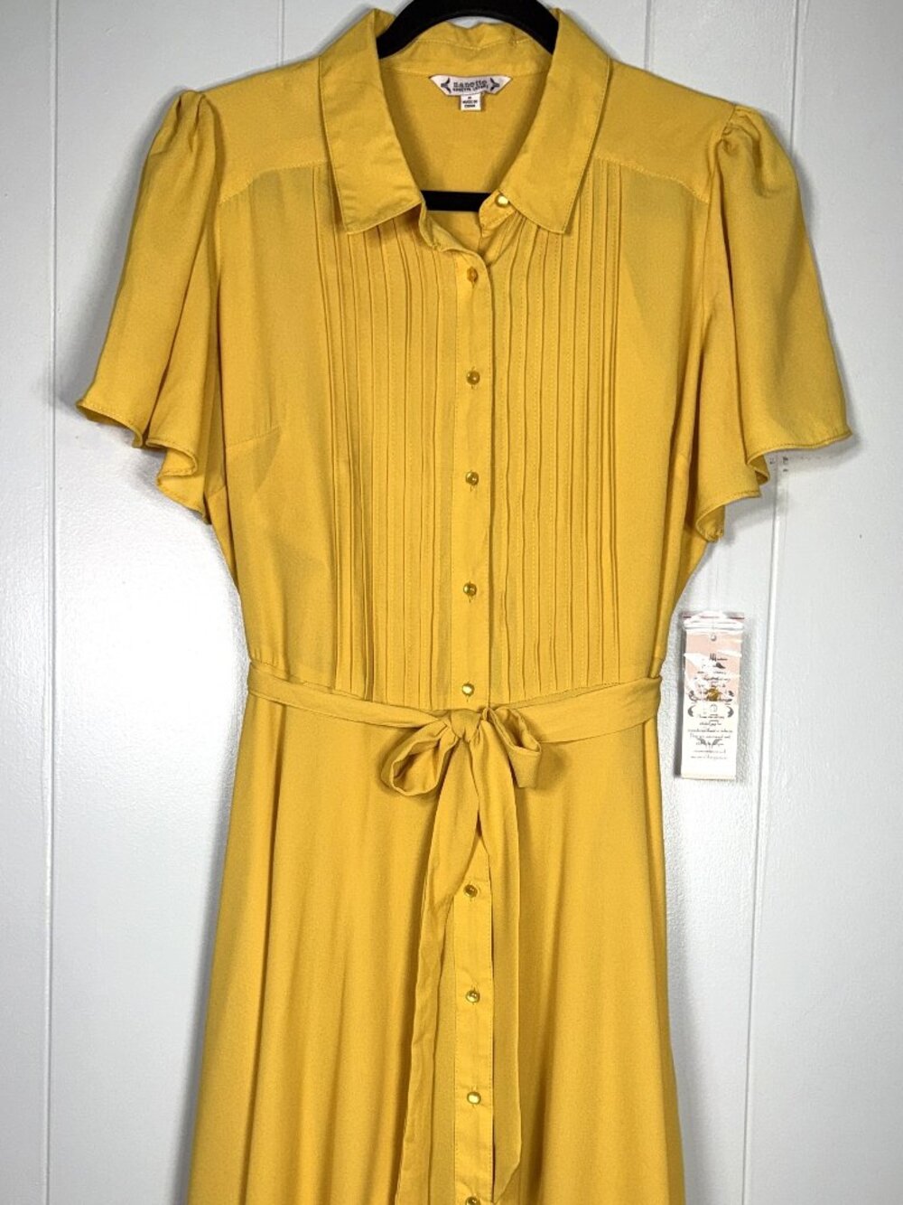Nanette Lepore Autumn Gold Pintuck Button Tie-Belt Short Sleeve Midi 3pc Dress 8